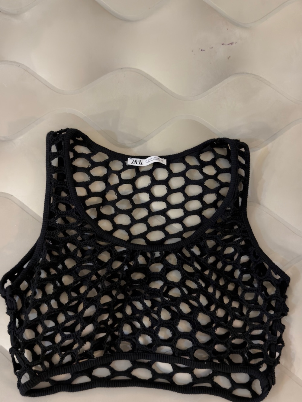 ZARA Black Crocheted Mesh Crop Top